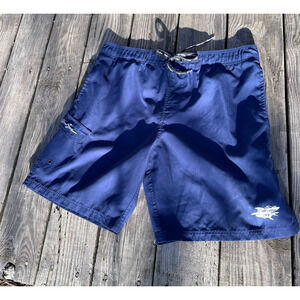 Maui and Sons Navy Blue Shark Board Shorts Gorpcore Surf S Swim